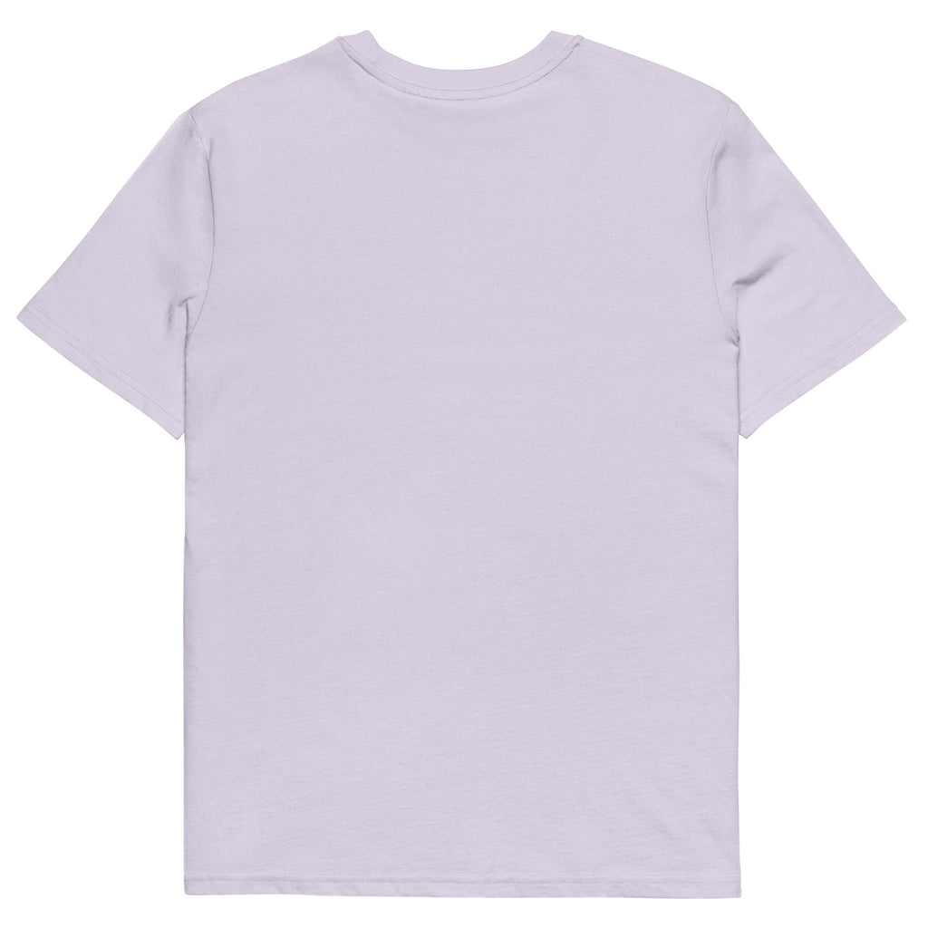 T-shirt lavande clair coton bio, imprimé Gabon coloré jaune, vert et bleu, coupe unisexe afro luxe.