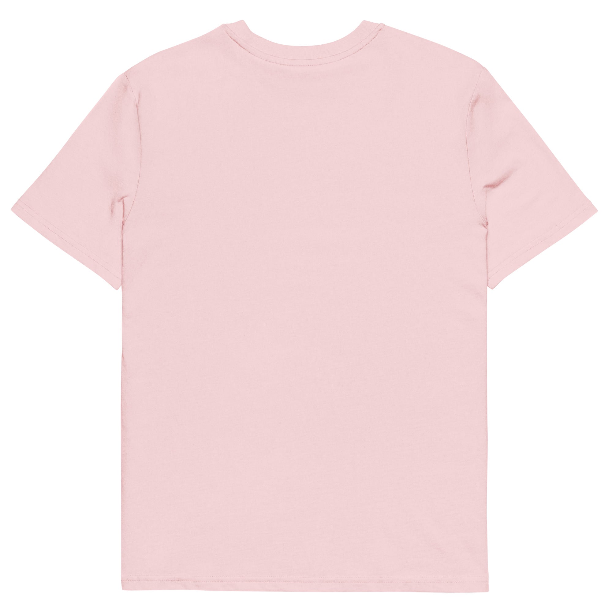 T-shirt rose clair en coton biologique, imprimé artistique Gabon tropical, mode afro luxe premium.