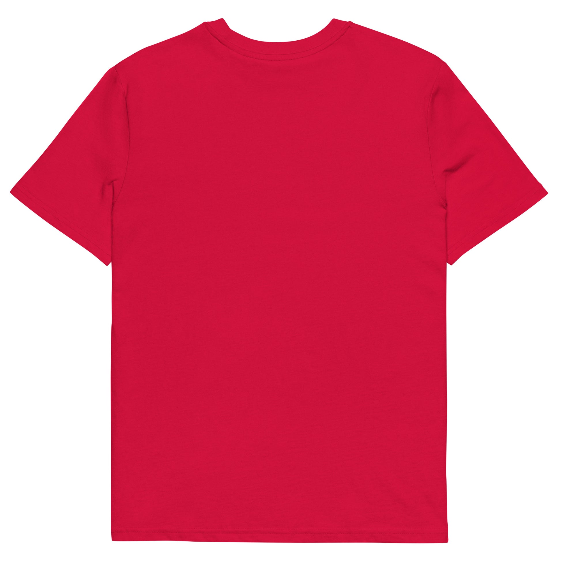 T-shirt rouge vif en coton bio, imprimé artistique Gabon Luxe, coupe unisexe afro chic et premium.