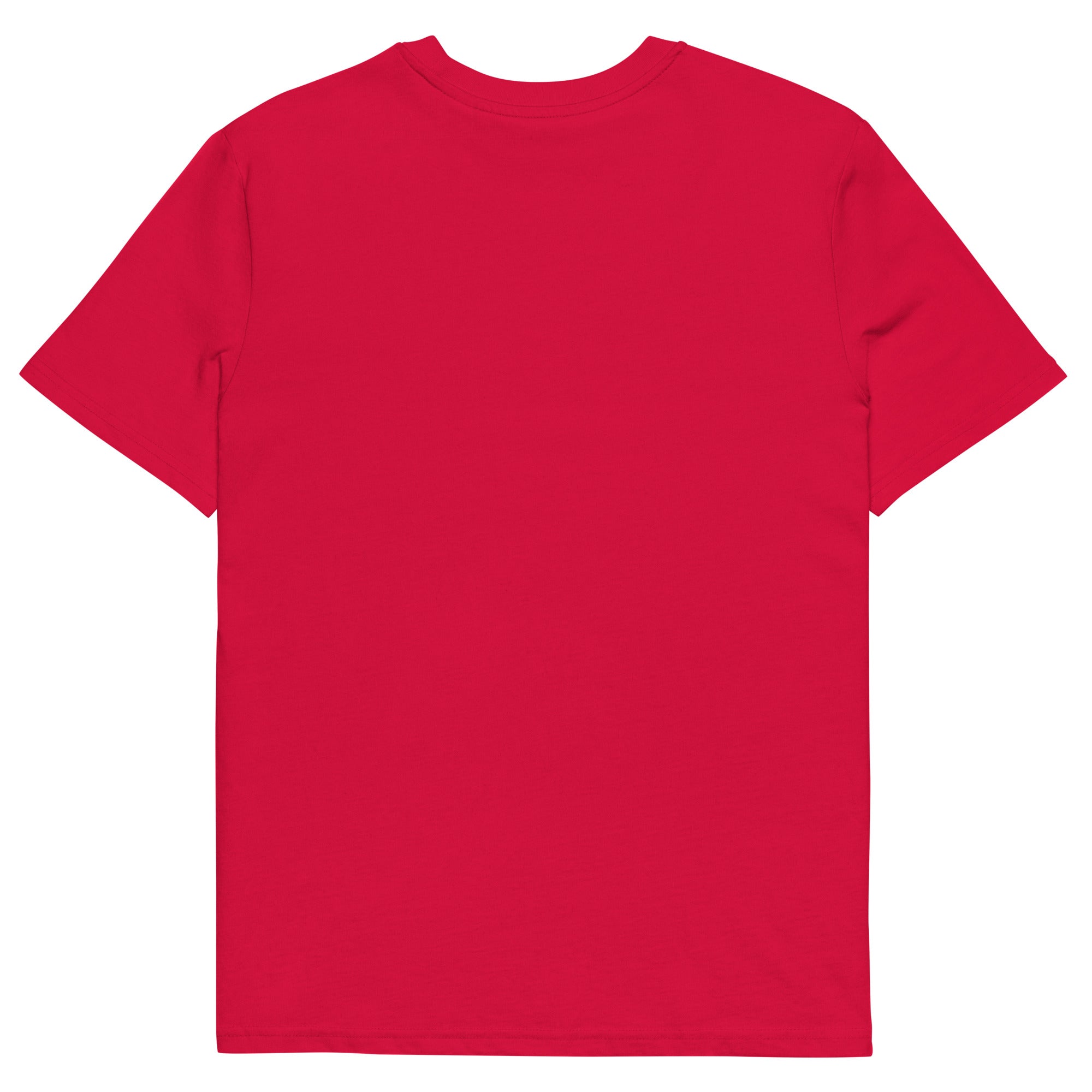 T-shirt rouge vif en coton bio, imprimé artistique Gabon Luxe, coupe unisexe afro chic et premium.