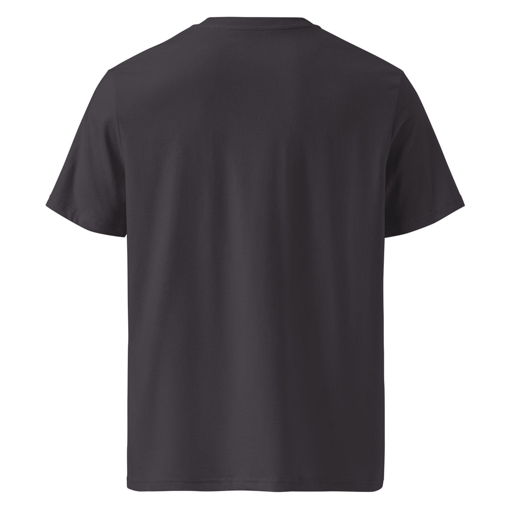 T-shirt Ondja anthracite unisexe coton biologique, imprimé vague bleue et couronne jaune, design exclusif Élisabeth Akaïa Kaï