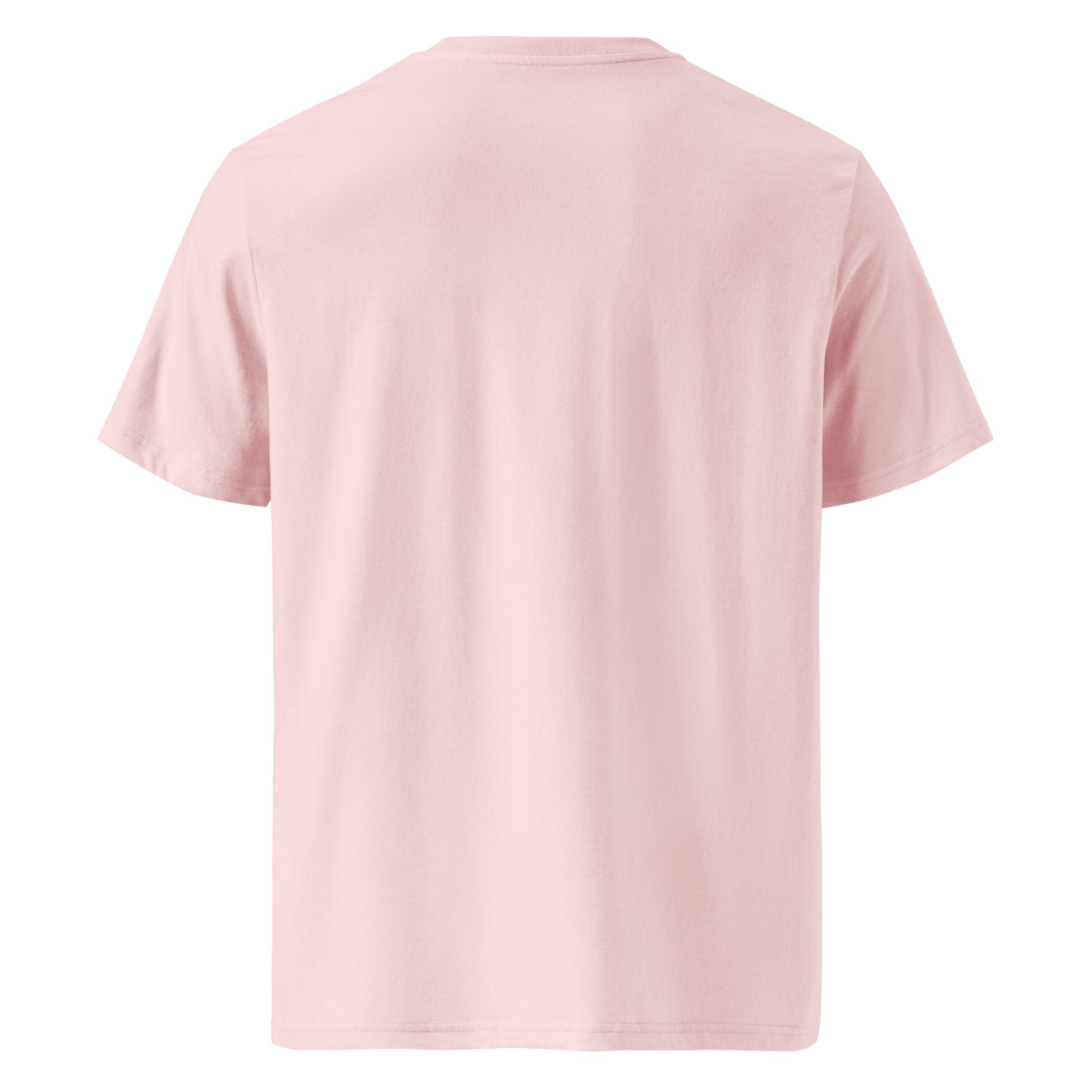 T-shirt Ondja couleur pêche clair unisexe coton bio, imprimé vague bleue stylisée et symboles colorés, Élisabeth Akaïa Kaï