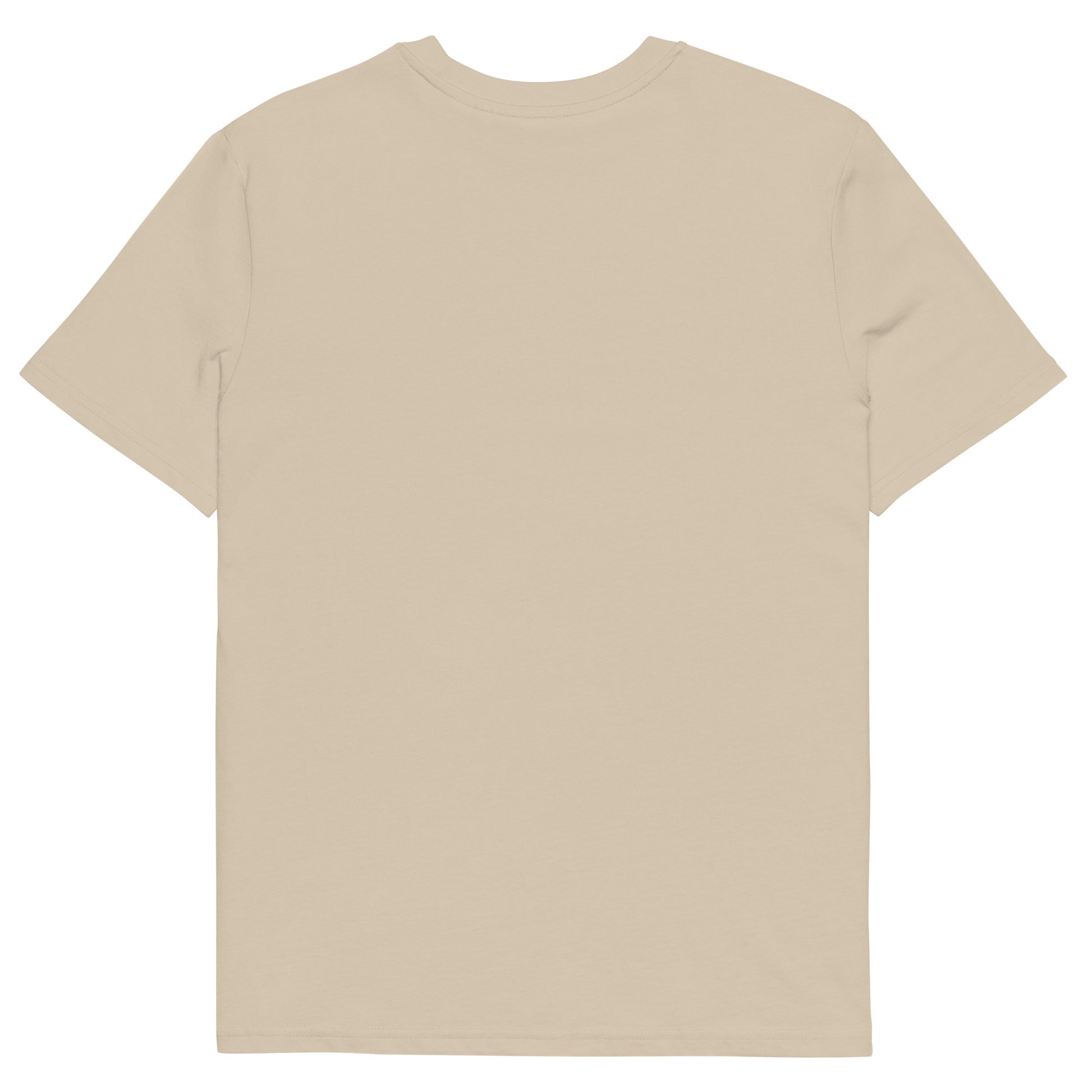 T-shirt beige sable Ondya en coton bio, imprimé artistique Gabon afro luxe, mode éthique et premium.