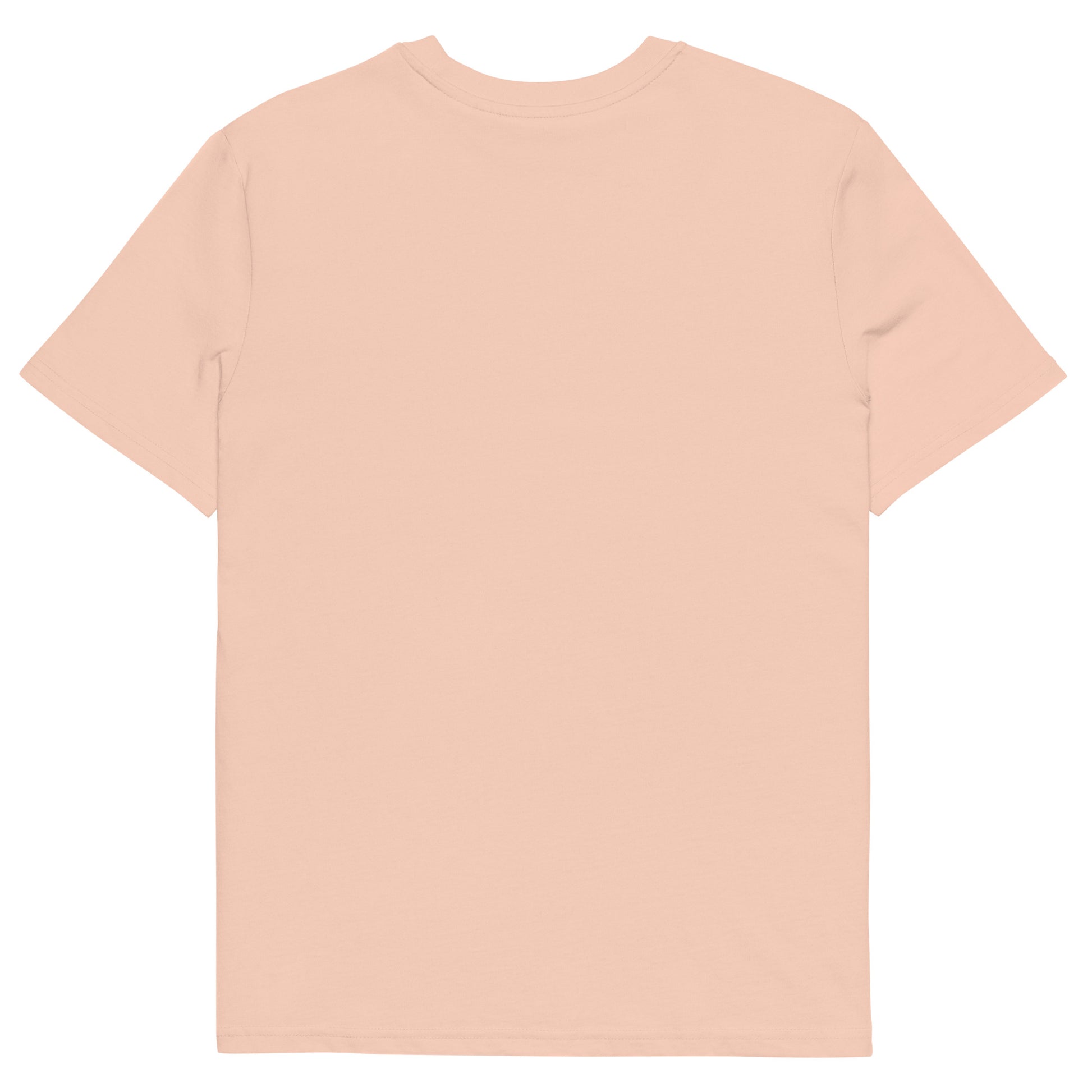 T-shirt pêche clair Ondya en coton biologique, design Gabon afro luxe coloré, prêt-à-porter durable haut de gamme.