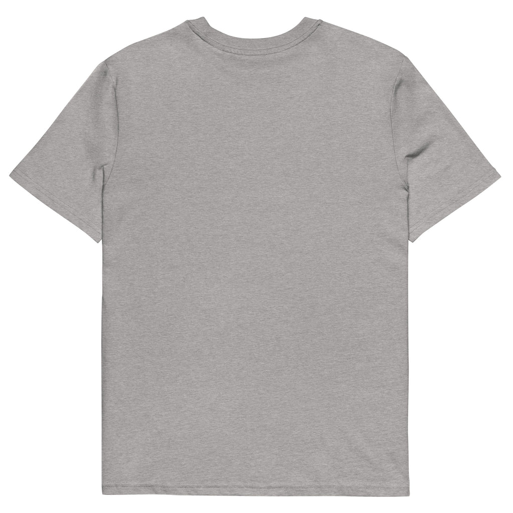 T-shirt gris clair Ondya unisexe, coton bio certifié, design Gabon coloré afro luxe, prêt-à-porter haut de gamme.