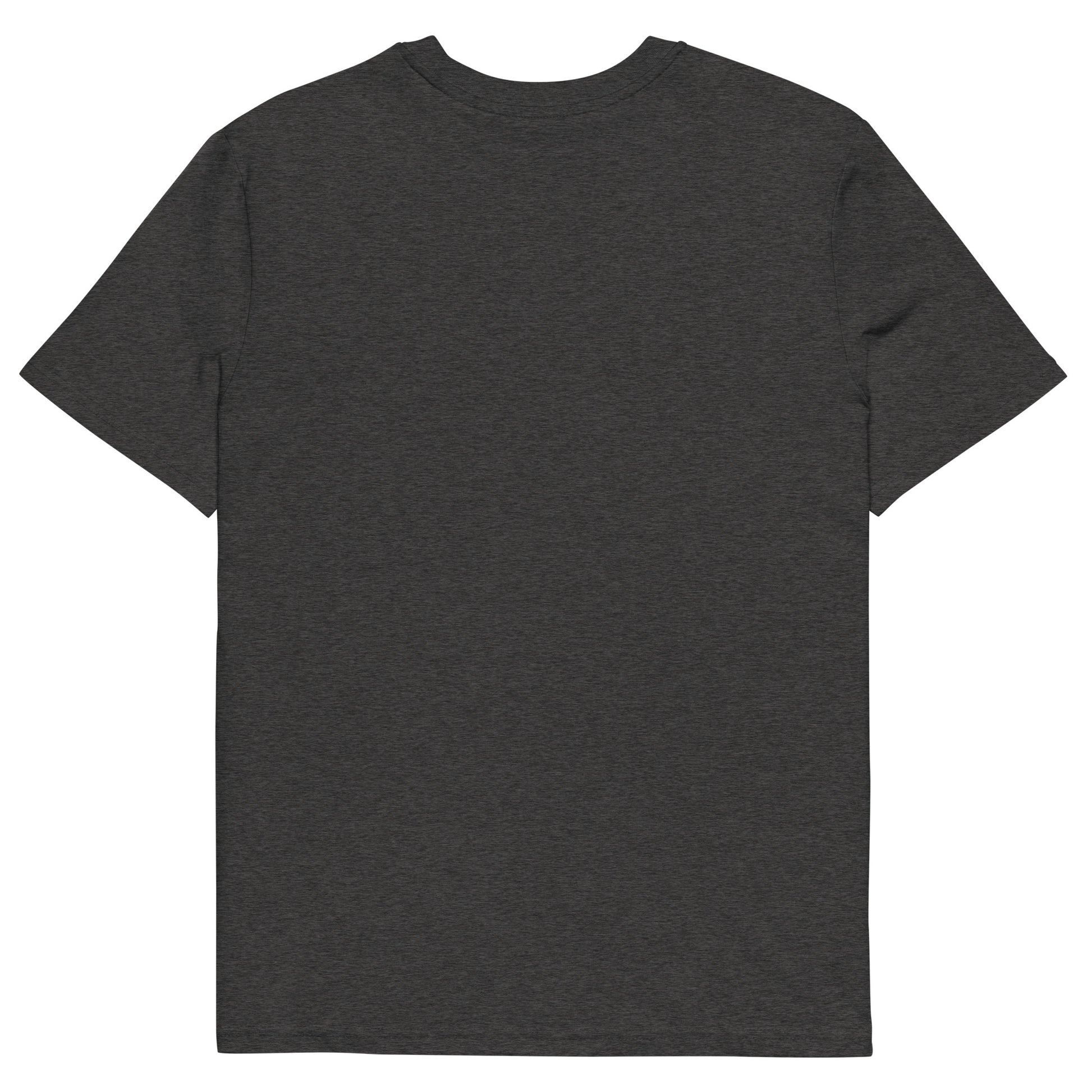 T-shirt gris foncé Ondya en coton biologique, imprimé afro chic Gabon aux couleurs vibrantes, prêt-à-porter premium éthique.