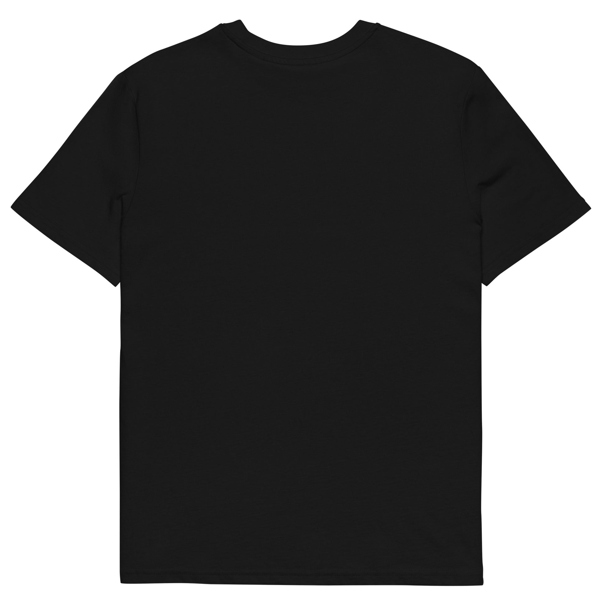 T-shirt noir Ondya unisexe, coton biologique premium, imprimé Gabon afro luxe avec soleil et vague, mode durable haut de gamme.