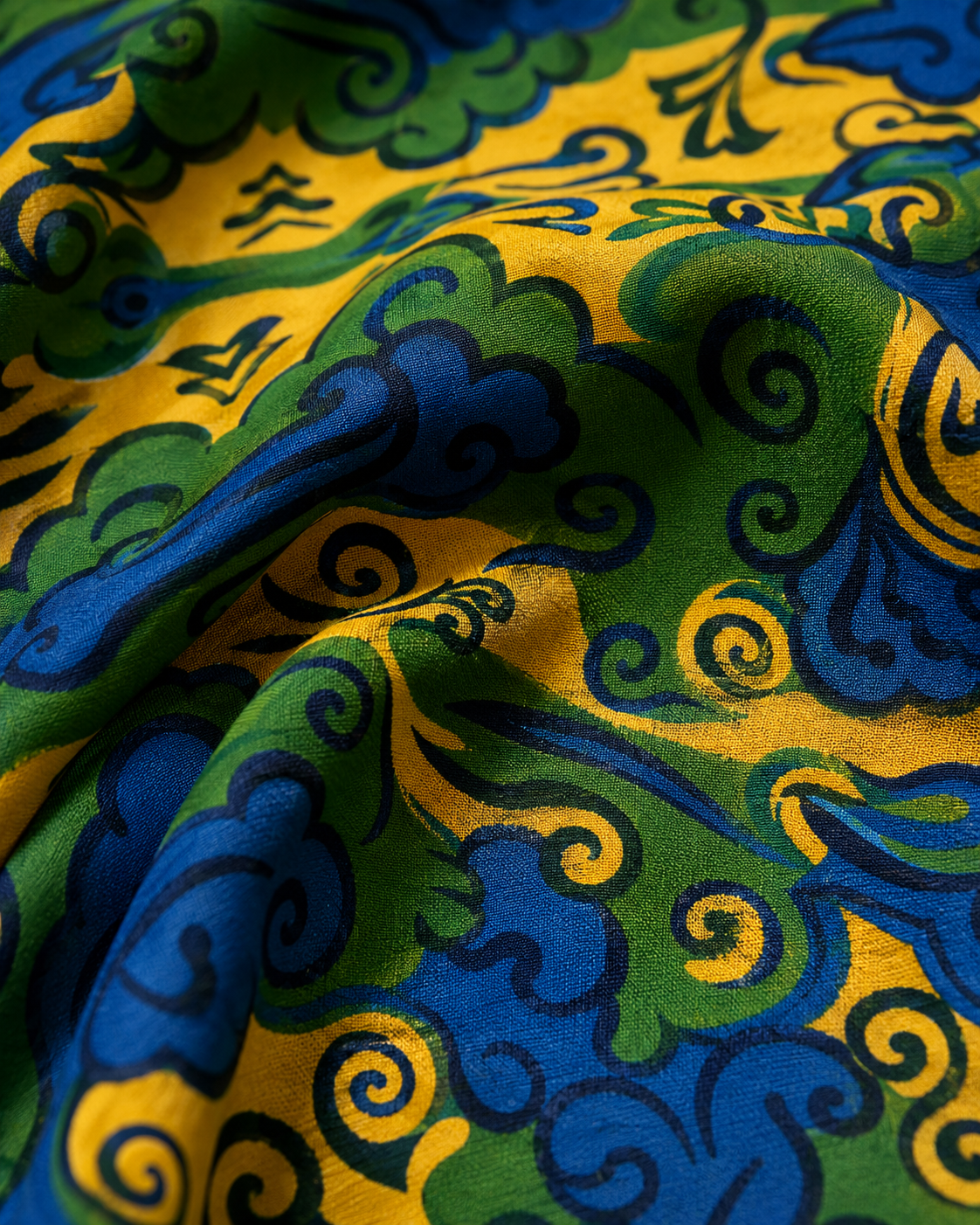 Découvrez les détails du tissu de la jupe Essondo. Motifs graphiques, couleurs vibrantes et finitions soignées révèlent tout le savoir-faire créatif d’Élisabeth Akaïa Kaï à travers une pièce unique et expressive.
