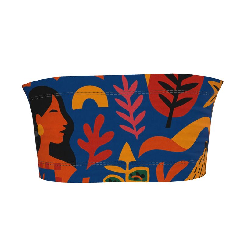 Vue du bandeau Isla Sol porté en top, avec imprimé coloré exclusif, coupe droite et finition doublée — pièce estivale chic de la marque Elisabeth Akaia Kaï.