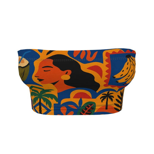 Vue du bandeau Isla Sol porté en top, avec imprimé coloré exclusif, coupe droite et finition doublée — pièce estivale chic de la marque Elisabeth Akaia Kaï.