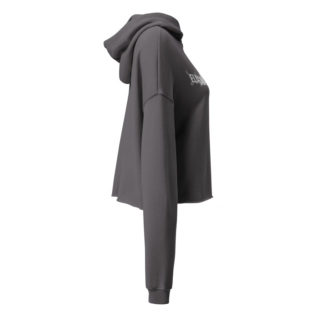 Vue de profil droit du sweat crop à capuche EAK pour femme, coloris Tempête, mettant en valeur les manches longues et la coupe ample.
