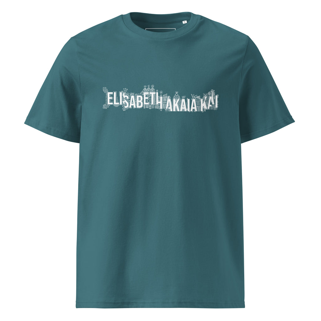 Vue de face du t-shirt KAÏ vert Stargazer pour homme : col rond, manches courtes et signature graphique blanche de la Maison sur la poitrine.