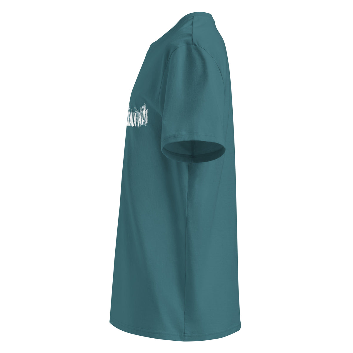 Profil gauche du t-shirt KAÏ vert Stargazer pour homme, montrant la coupe droite et les manches courtes.