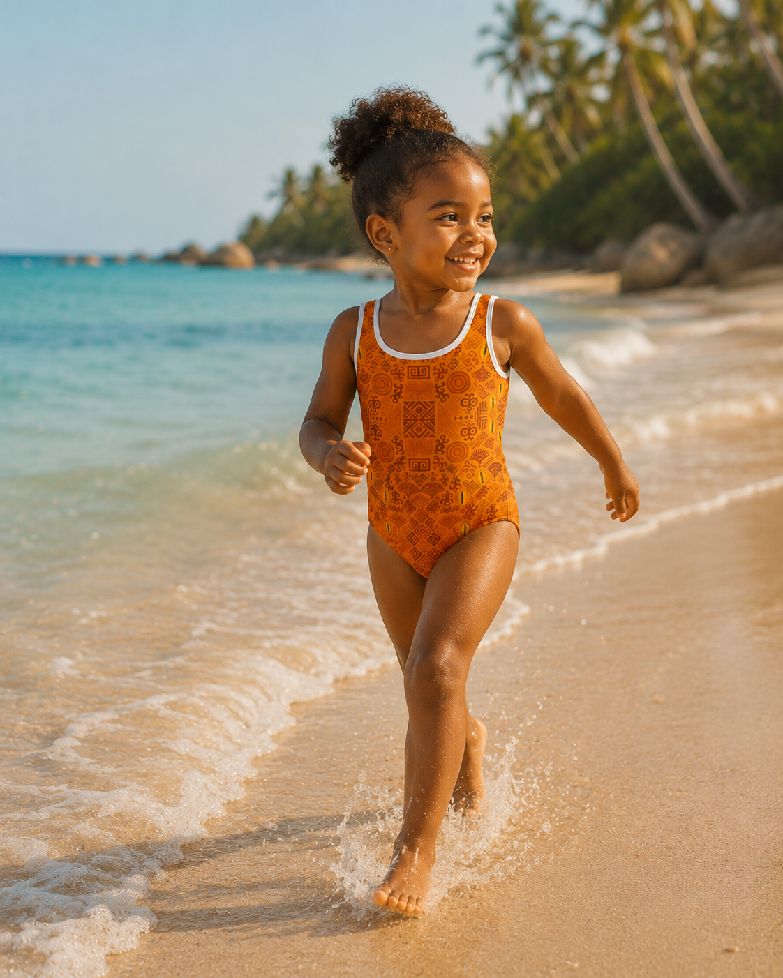 Le maillot de bain enfant Luma accompagne les journees en bord de mer avec son imprime exclusif inspire de l'Afrique. Une piece confortable concue pour jouer et profiter des vacances.