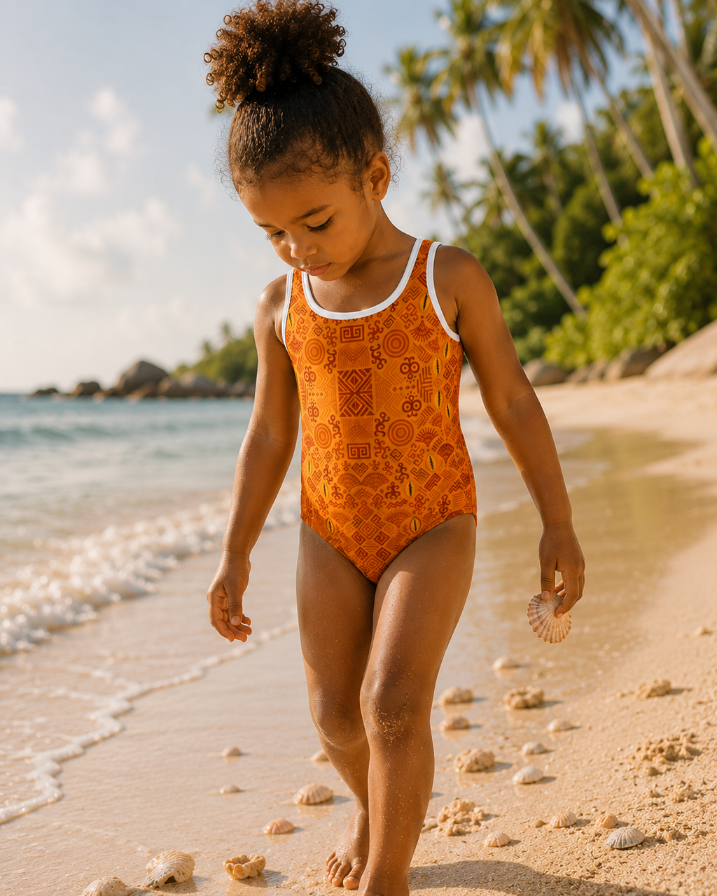 Le maillot de bain une piece Luma accompagne les enfants dans leurs decouvertes au bord de l'ocean. Une creation coloree inspiree des vacances et de la nature.