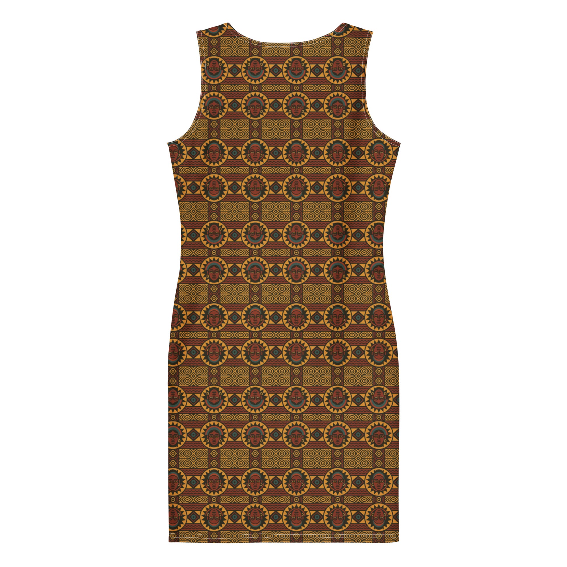 Robe moulante Kaya Lumina vue de dos, design imprimé africain haut de gamme, coupe féminine élégante, tissu premium éco-responsable, création afro luxe Élisabeth Akaïa Kaï