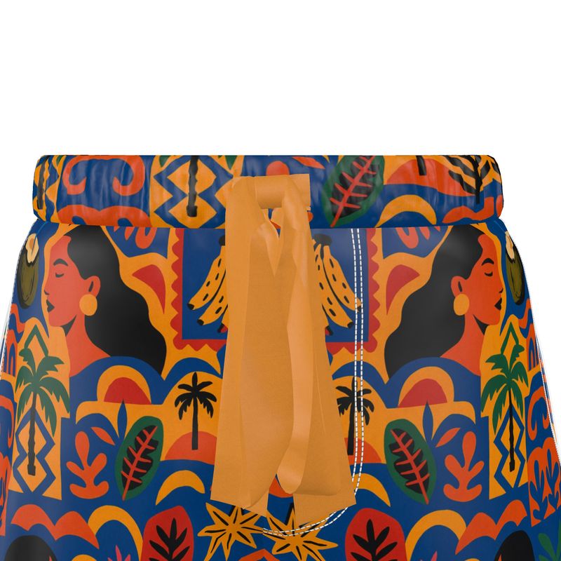 Short Isla Sol par Élisabeth Akaïa Kaï, imprimé tropical coloré, confection artisanale en soie ou coton de luxe, vue avant du vêtement.