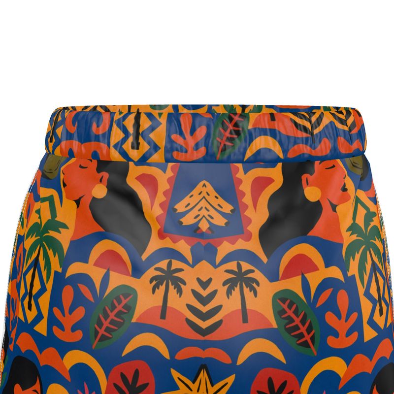 Short Isla Sol par Élisabeth Akaïa Kaï, imprimé tropical coloré, confection artisanale en soie ou coton de luxe, vue avant du vêtement.