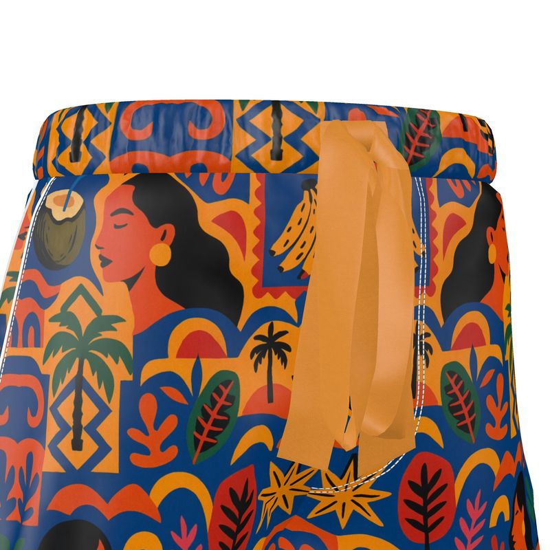 Short Isla Sol par Élisabeth Akaïa Kaï, imprimé tropical coloré, confection artisanale en soie ou coton de luxe, vue avant du vêtement.